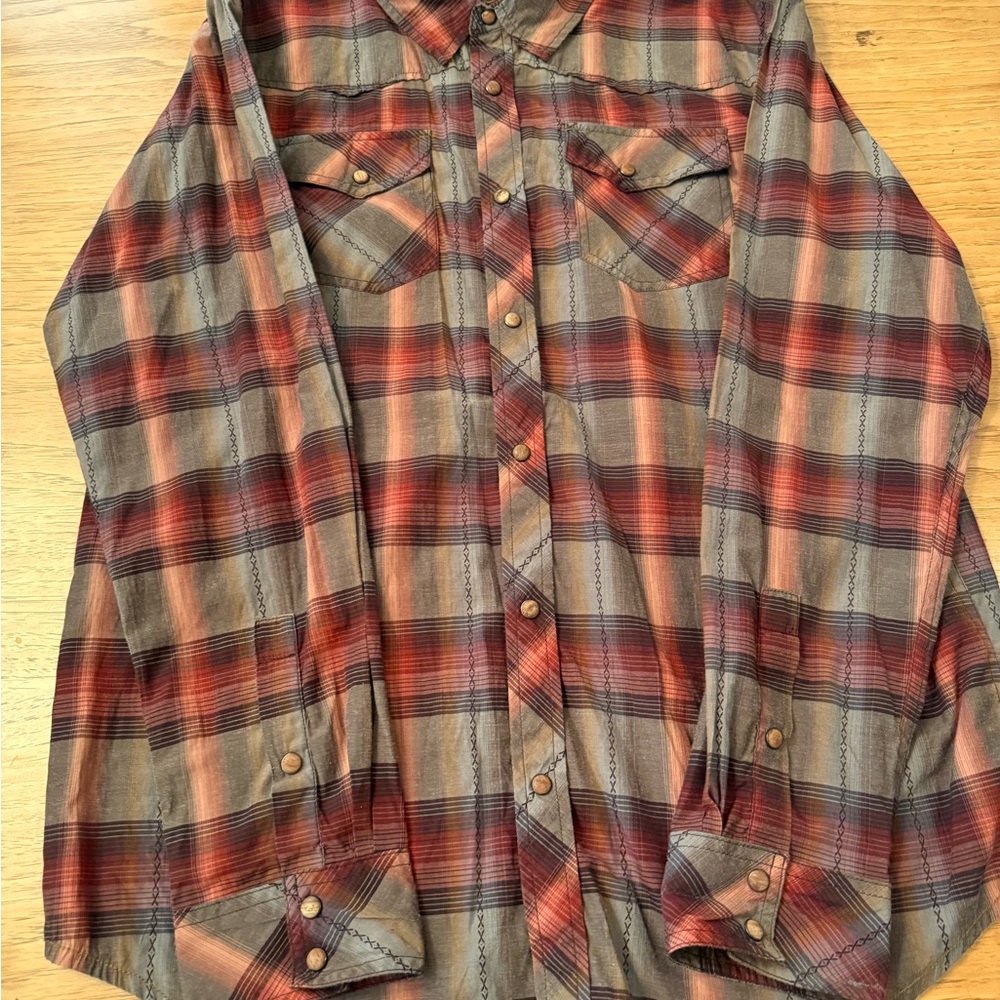 Prana Red and Gray Plaid Shirt